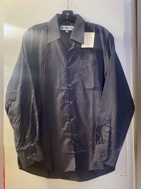 Milestone Long Sleeve Dress Shirt-Shiny Blue with contrasting stripes